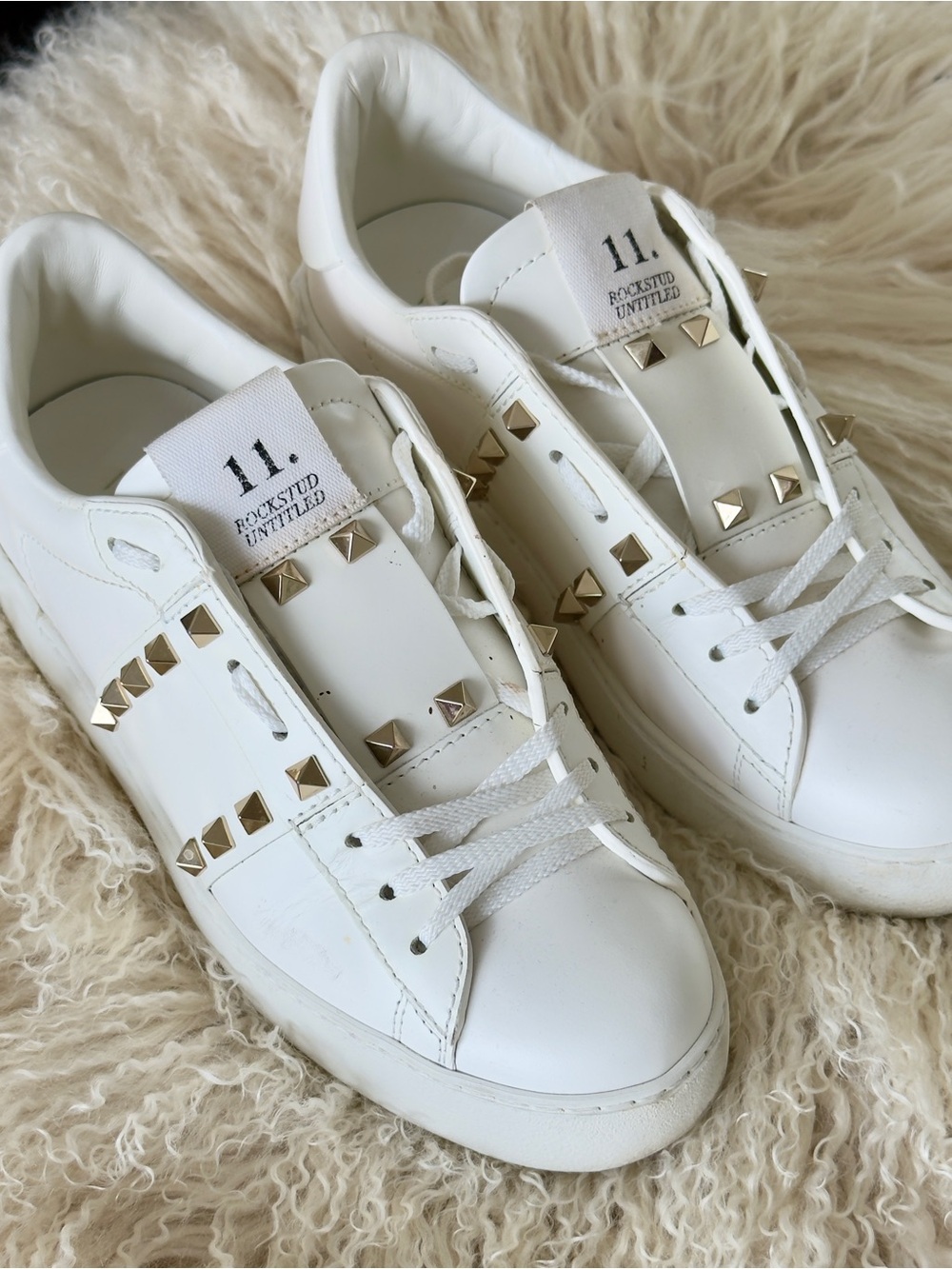 Valentino Garavani White Leather Rockstud Low-Top Sneakers